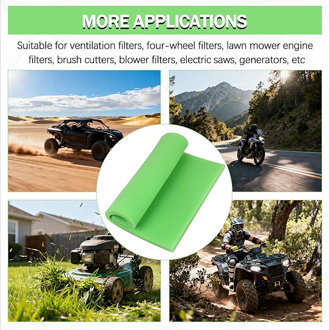 Motorcycle Air Filter Foam - BF-1 BF1 12" X 16" X 5/8" 65-PPI Green Fine Filter Foam, for Most Motorcycle ATV Scooters Dirt Bike UTV