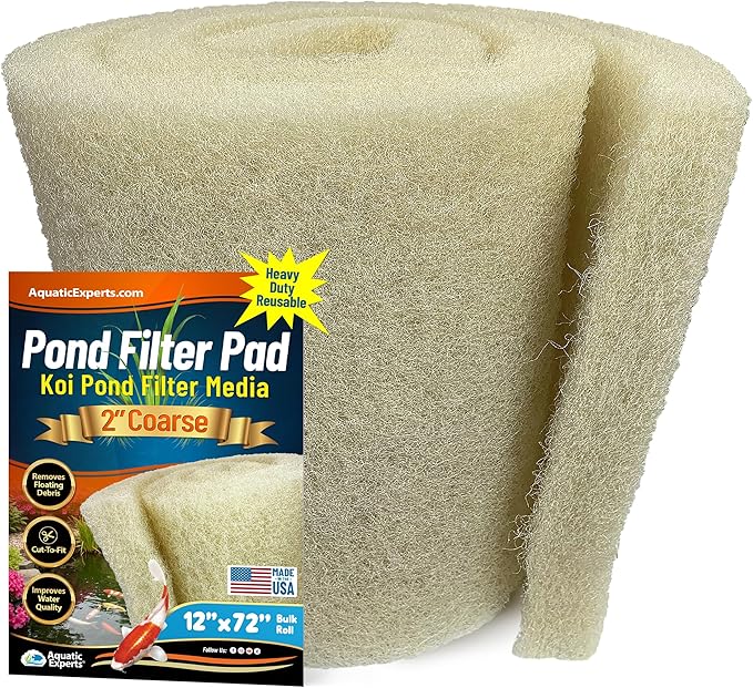 Aquatic Experts Cream COARSE Pond Filter Pad - 2 inch Thick - Bulk Roll Water Garden Filter Pond Media - Made in USA (12 inch by 72 inch)