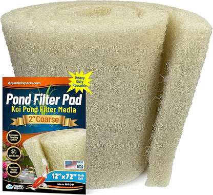 Aquatic Experts Cream COARSE Pond Filter Pad - 2 inch Thick - Bulk Roll Water Garden Filter Pond Media - Made in USA (12 inch by 72 inch)