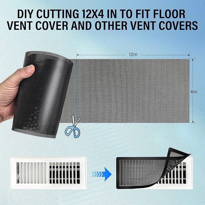 39x12 inch Customizable DIY Floor Vent Covers, Magnetic PVC Vent Mesh for Wall, Ceiling & Home Floor, PC Case Dust Mesh Filter
