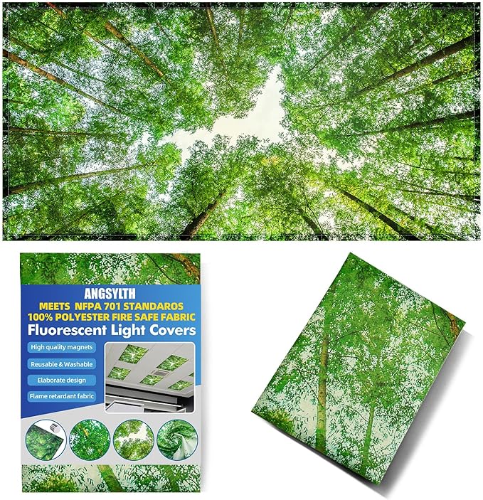 Fluorescent Light Covers - Classroom Covers for Ceiling Lights, 1 PCS 4 x 2 Feet Magnetic Light Filters, Classroom, Office Decor (Spring & Forest)