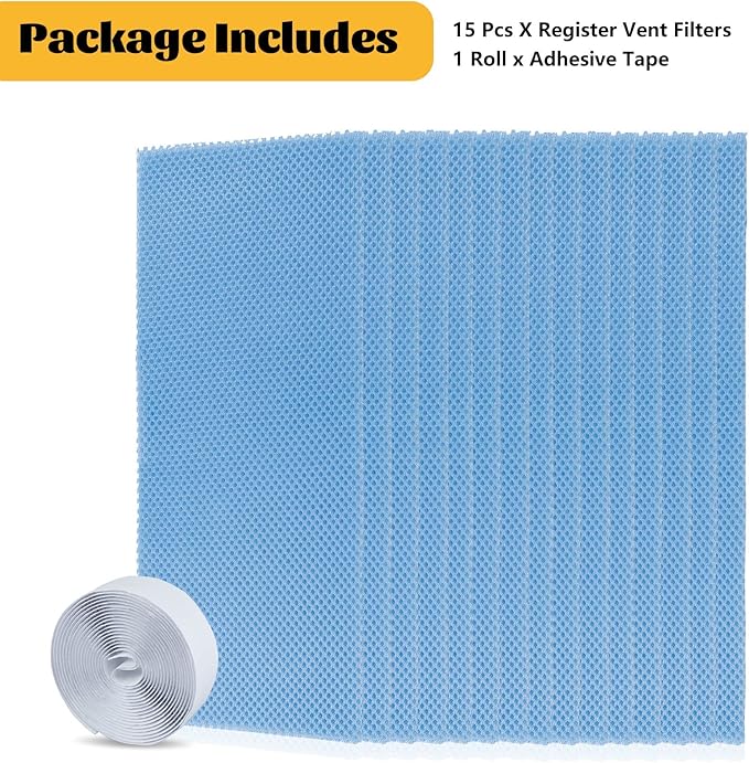 GCGOODS Reusable & Washable Air Vent Filters, 3 Layers for Indoor Grille Filtration, Reduce Dander, Dirt, Dust and Pollen, Floor Vent Filters, 15 Pcs 4" x 12", Blue