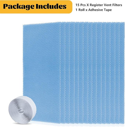 GCGOODS Reusable & Washable Air Vent Filters, 3 Layers for Indoor Grille Filtration, Reduce Dander, Dirt, Dust and Pollen, Floor Vent Filters, 15 Pcs 4" x 12", Blue