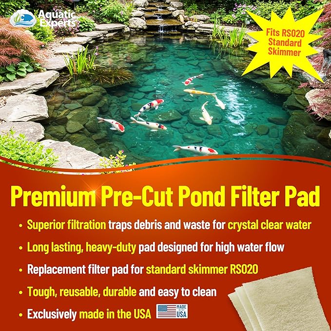 Aquatic Experts Beige COARSE Pond Filter Pad - 1.25 inch Thick - Compatible with Savio Standard Skimmerfilter RS020 Filter Media Pad - Made in USA (14" x 18" - 3 Pack)