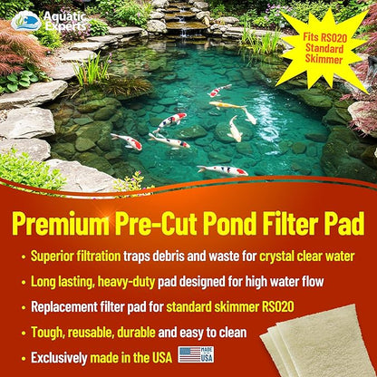 Aquatic Experts Beige COARSE Pond Filter Pad - 1.25 inch Thick - Compatible with Savio Standard Skimmerfilter RS020 Filter Media Pad - Made in USA (14" x 18" - 3 Pack)