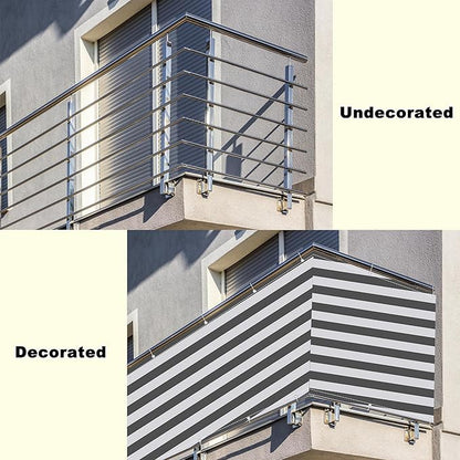 Balcony Privacy Screen 4.3' x 65.6' Durable UV-Resistant Outdoor Privacy Screen, Easy Installation with Zip Ties for Apartments, Deck, Porch, Patio, Railing, Outdoor Pool, Gray Stripes