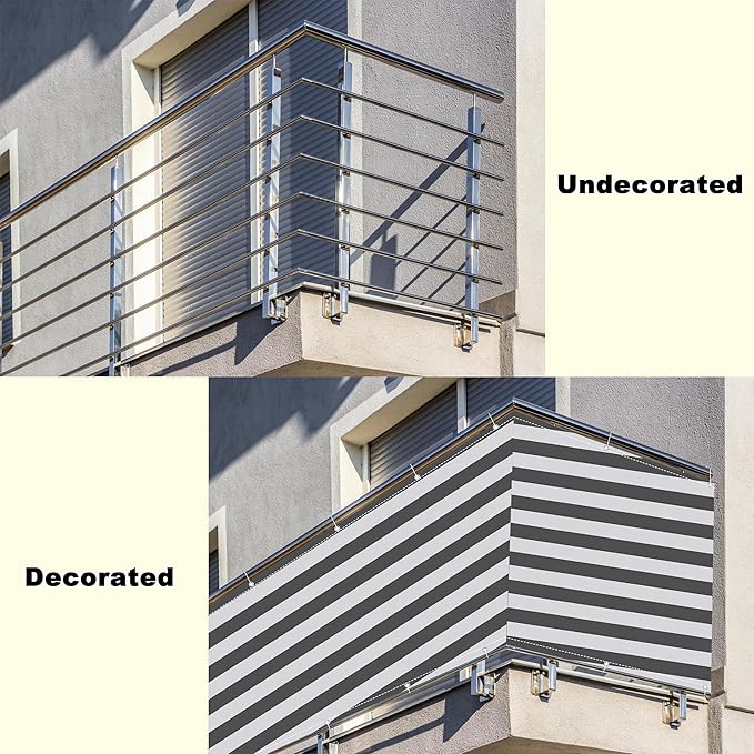 Privacy Fence Screen 3' x 16.4' UV-Protection Wind-Resistant Outdoor Privacy Screens, Included Cable Ties Customized Size for Porch Deck Backyard Patio Garden, Gray Stripes