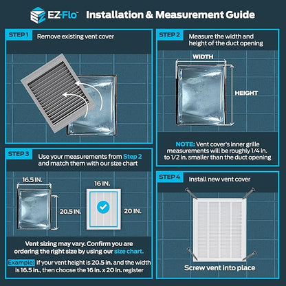 EZ-FLO 16 x 20 Inch (Duct Opening) Return Air Vent Cover for Wall or Ceiling, Solid Steel Return Air Filter Grille, HVAC Vent Cover, White, 61631