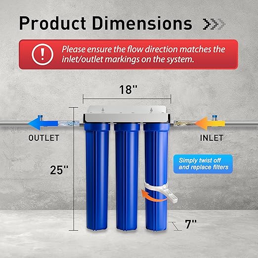 iSpring WCB32O+AHPF12MNPT12X2 Whole House Water Filter System, Reduces up to 99% Chlorine, Sediment, Taste, Odor, 3-Stage Water Filtration System w/ 3/4" Push-fit Stainless Steel Hose Connectors