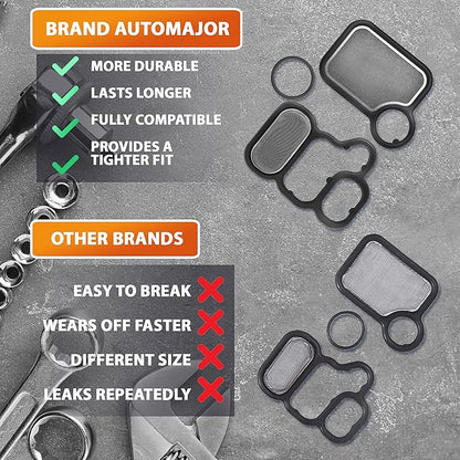 Head Cylinder Solenoid Valve Gasket Set Replacement for Honda/Acura Accord Civic CR-V Element Fit RSX TSX RDX 2002-2012 1.5L 2.0L 2.4L 3.0L Set 15815-RAA-A02 15845-RAA-A01 91319-PAA-A01 by AUTOMAJOR