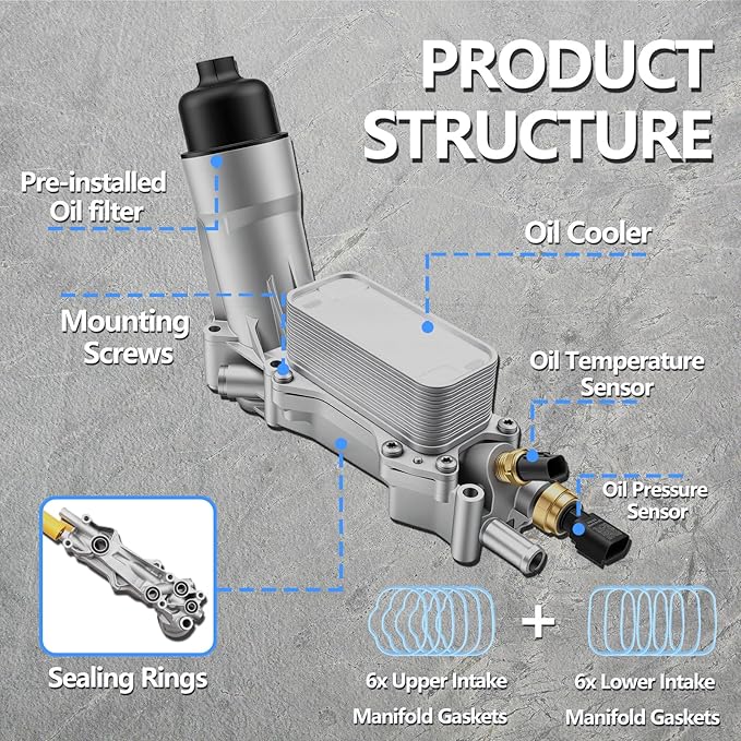 Aluminum Oil Filter Housing Engine Oil Cooler Compatible with 2011-2023 Charger Durango Challenger Journey Wrangl-er Cherok-ee Town and Country 200 300 Ram ProMaster 3.6L V6 for 926-876 926-959