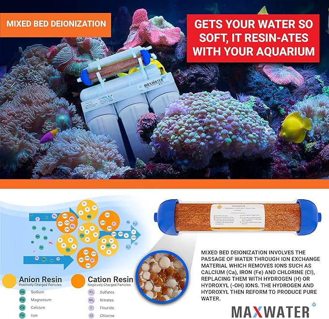 (3 Pack) Mixed Bed Ion Exchange Aquarium Filter Resin 0 PPM RO DI Refillable Housing, Compatible with 10" Aquarium Reverse Osmosis Water Filtration Systems, for High TDS in Water