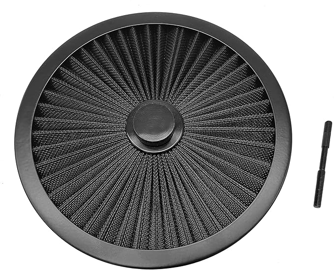 X-AVION Full Flow Round 9''X2'' Air Filter Assembly Kit Black Washable and Resuable Air Cleaner with Mounting Stud & Wing Nut Kit Air Cleaner for 4 Barrel Carburetor V8 Chevy Fοrd
