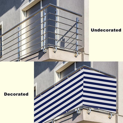 Privacy Fence 3.6' x 6.6' UV Protection Weather Resistant Waterproof Garden Fence, with Grommets, for Patio Yard Porch Chain Link Fence Condo, Blue Stripes