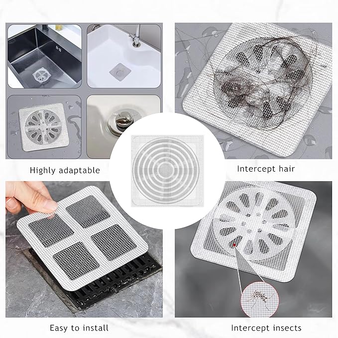 6 PCS Silicone Shower Drain Cover with 50 Pack Floor Drain Filter Screen Sticker – Anti-Blocking Anti-Insect Drain Strainers for Bathroom Sink, Bathtub, Kitchen & Bath Fixtures