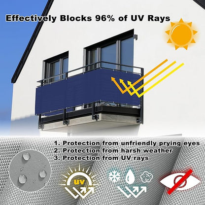 Outdoor Privacy Screen 3.9' x 26.2' UV-Resistant Visibility Reduction, Patio Privacy Screens for Balcony Cable Zip Ties Included Garden Decor for Banister Guard, Patio Enclosure, Dark Blue