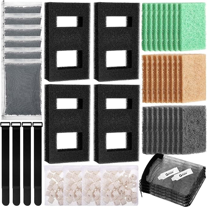 4 Set/48 Pcs Aquarium Filter Compatible with Fluval Spec(3, 5 Gal) Evo(5 Gal) Flex(9 Gallon), Activated Carbon, Foam Filter,Ammonia/Phosphate/Nitrite Remover Pad,Ceramic Ring,Cord, Grease,Bag