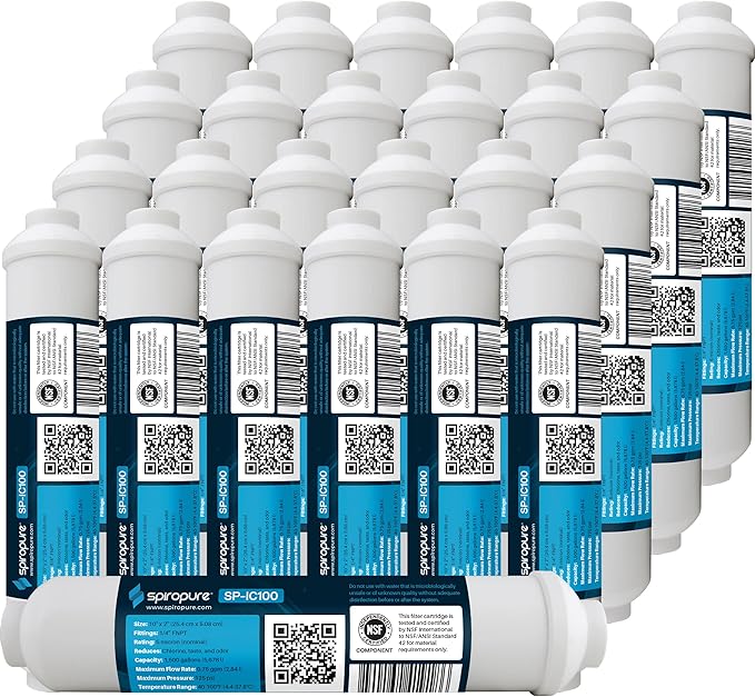 SpiroPure Inline Filter NSF Coconut Shell Granular Carbon Water Filter with 1/4" FNPT, 2" x 10" (Case of 25)