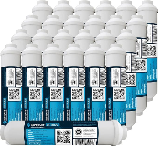 SpiroPure Inline Filter NSF Coconut Shell Granular Carbon Water Filter with 1/4" FNPT, 2" x 10" (Case of 25)