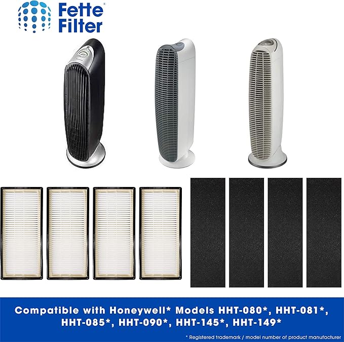 Fette Filter - Air Purifier Filter Compatible with Honeywell HEPAClean Air Purifier Replacement Filter C Pack of 4 HEPA + 4 Pre-Filters for Models HHT-080, HHT-081, HHT-085, HHT-090, HHT-145, HHT-149