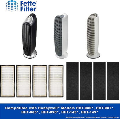 Fette Filter - Air Purifier Filter Compatible with Honeywell HEPAClean Air Purifier Replacement Filter C Pack of 4 HEPA + 4 Pre-Filters for Models HHT-080, HHT-081, HHT-085, HHT-090, HHT-145, HHT-149