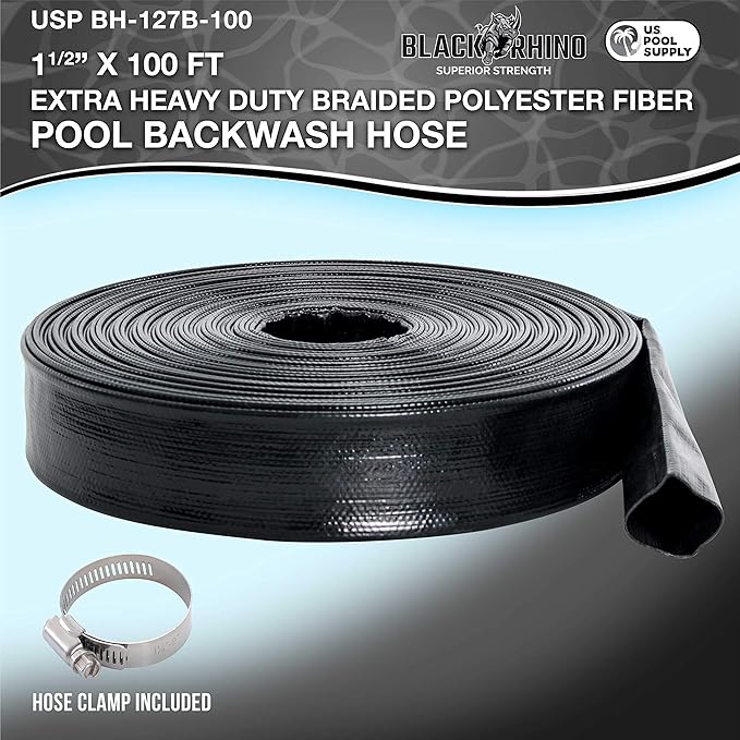 U.S. Pool Supply Pool Backwash Hose 1 1/2 Inch Diameter x 100 Feet - Discharge Hose for Pump, Sand Filter & Sump Pump Hoses - Burst Resistant Lay Flat Drainage Hoses for Inground & Above Ground Pools