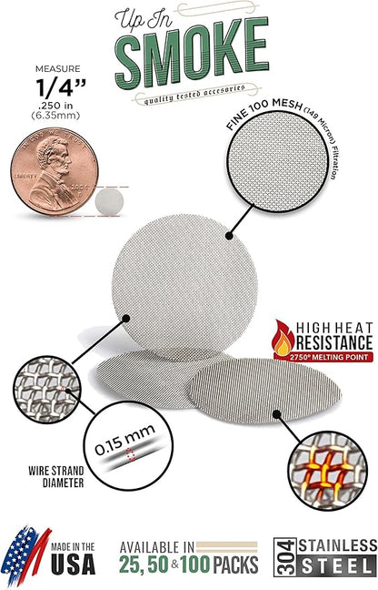 Made in The USA - 100 1/4 Inch (.25") 304 Stainless Steel Premium Pipe Screen Filters