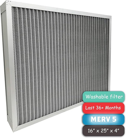 Washable Air Filter(16" x 25" x 4" MERV 5), Aluminum Electrostatic Air Filter for Furnace and Central Air Conditioner (Actual Size: 15.7" x 24.7" x 3.6")