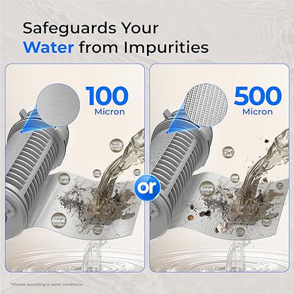 Waterdrop Spin Down Sediment Filter, Backwash Whole House Water Filter System for City/Well Water, 100 Micron+500 Micron, 1" MNPT + 3/4" FNPT + 3/4" MNPT, Traps Sand, BPA Free