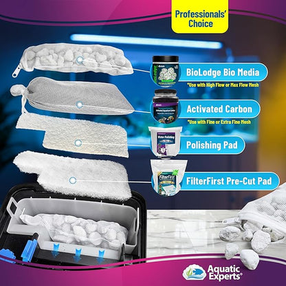 Aquatic Experts Max Flow Filter Media Bag - Durable Filter Bags for Fish Tank, Secure Aquarium Media Bag with Drawstring, Media Bags for Aquarium and Pond, Max Flow (Zipper), 8” x 12” – 3 Pack