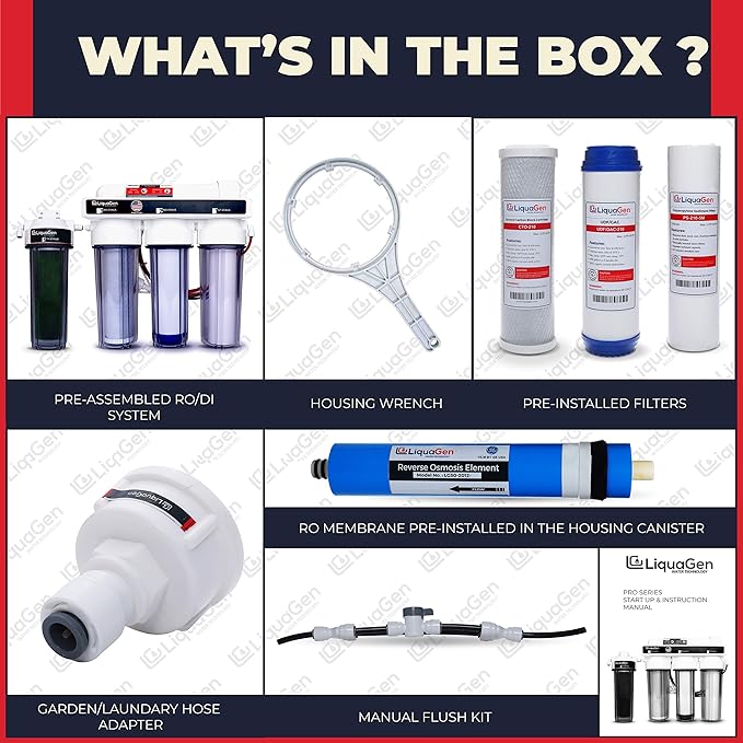 LiquaGen- Super Flow Reverse Osmosis & Deionization (RODI) Water Filtration System- 100 GPD | Ultra Pure Water Softener for 0 TDS/PPM Water | Water Purification System for Aquarium Filter Processes