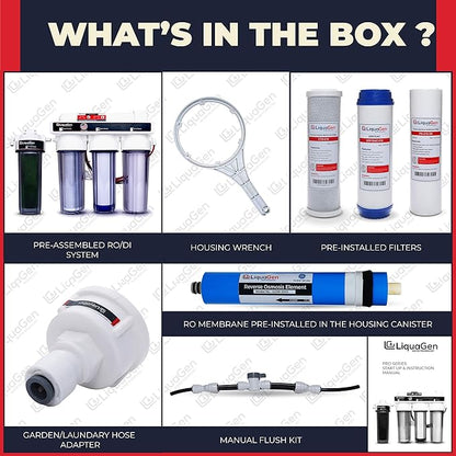 LiquaGen- Super Flow Reverse Osmosis & Deionization (RODI) Water Filtration System- 100 GPD | Ultra Pure Water Softener for 0 TDS/PPM Water | Water Purification System for Aquarium Filter Processes