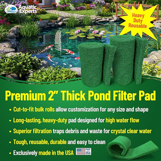 Aquatic Experts Green COARSE Pond Filter Pad - 2 inch Thick - Bulk Roll Water Garden Filter Pond Media - Made in USA, (16" x 56")