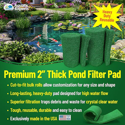 Aquatic Experts Green COARSE Pond Filter Pad - 2 inch Thick - Bulk Roll Water Garden Filter Pond Media - Made in USA, (16" x 56")