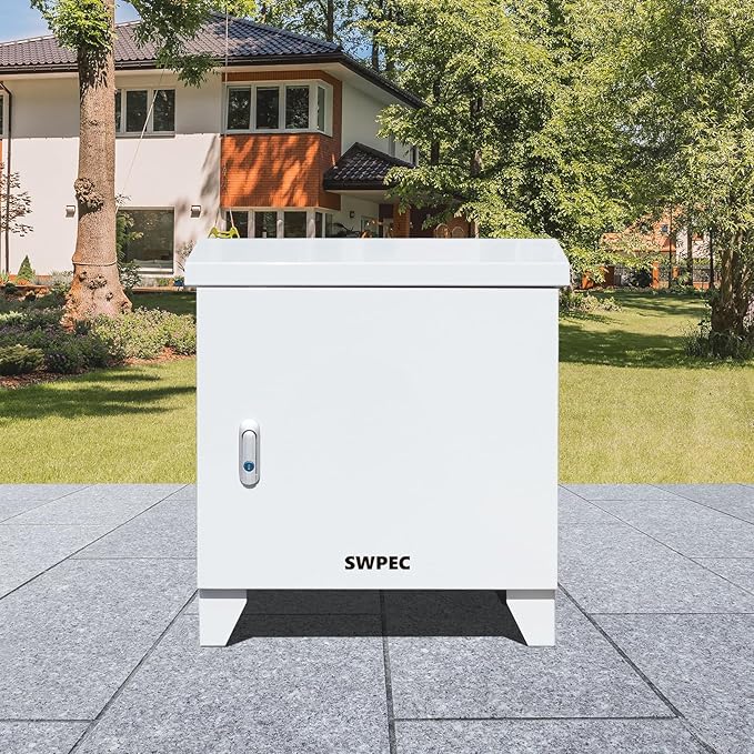 Pond, Water Garden Weatherproof Outdoor Cabinet Enclosure for Pond Aerator, Air Pump 20”W×15”D×19”H with pre-drilled knockouts, 110V Cooling Fan and pre-wired outlet included