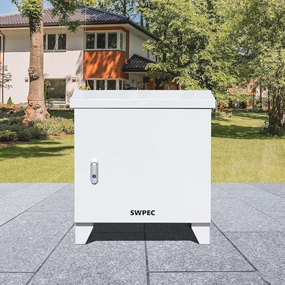 Pond, Water Garden Weatherproof Outdoor Cabinet Enclosure for Pond Aerator, Air Pump 20”W×15”D×19”H with pre-drilled knockouts, 110V Cooling Fan and pre-wired outlet included