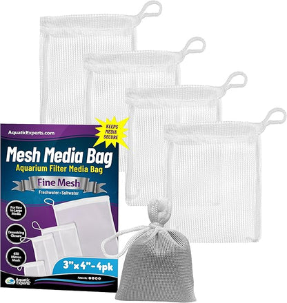 Aquatic Experts Fine Aquarium Media Bag, Durable Drawstring Bags for Fish Tank Filters, 450 Micron Mesh, (Fine, 3"x 4" - 4 Pack)