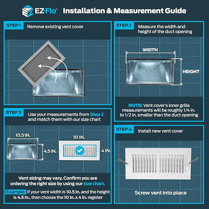 EZ-FLO 10 x 4 Inch (Duct Opening) Air Vent Cover for Wall or Ceiling, Two-Way Ventilation Register, Solid Steel HVAC Register Cover, White, 61609
