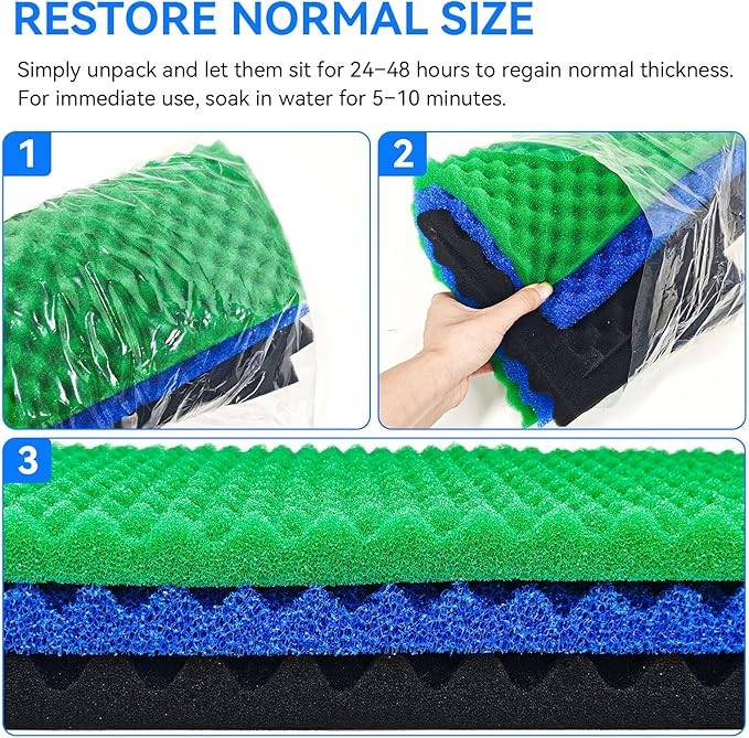 Foam Aquarium Filter Coarse Sump Filter Sponge Cut to Fit Bio Sponge Filters Media Foam Pad Replacement for Aquaneat Sponge Filter Foam for Aquarium Fish Tank Sump Pond 20/30/40 ppi（3 Pack）