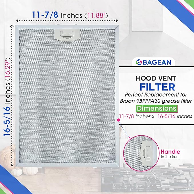 Bagean Stove Hood Vent Filter 11.81" x 16.25" BPPFA30 Compatible with Broan Range Hood Filter Replacement - Aluminum Mesh Kitchen Overhead Fan Screen - Blocks Grease & Filters Over Oven Air (2-Pack)