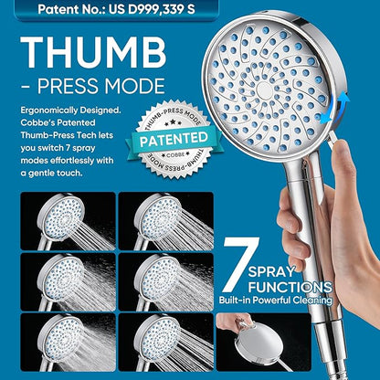 Cobbe Filtered Shower Head with Handheld, High Pressure 7-mode Showerhead with Filters for Hard Water - Remove Chlorine - Reduces Dry Itchy Skin, Patented Paddle Shift Design, Chrome