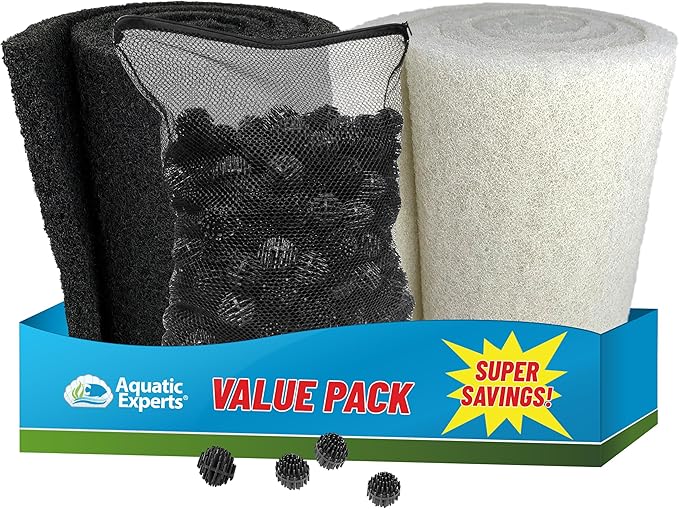Aquatic Experts Classic Koi Pond Filter Pad FINE - White Bulk Roll Pond Filter Media, Ultra-Durable for Outdoor Ponds, Reusable Fish Material, USA, (Pond Bundle 1)