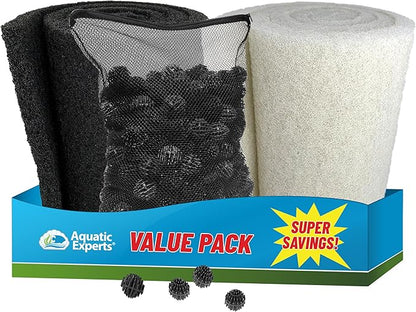 Aquatic Experts Classic Koi Pond Filter Pad FINE - White Bulk Roll Pond Filter Media, Ultra-Durable for Outdoor Ponds, Reusable Fish Material, USA, (Pond Bundle 1)