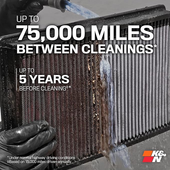 K&N High-Flow Original Lifetime Engine Air Filter: Increase Power: Premium, Washable: Compatible with Chrysler/Dodge: 300, Challenger, Charger, 33-2460
