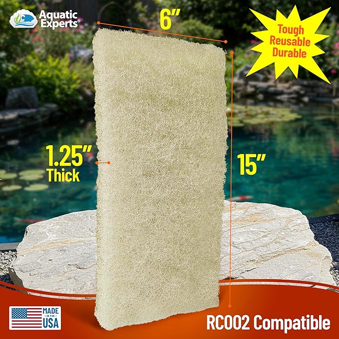 Aquatic Experts Beige COARSE Pond Filter Pad - 1.25 inch Thick - Compatible with Savio Compact Skimmerfilter Media - Made in USA (6" x 15" - 6 Pack)