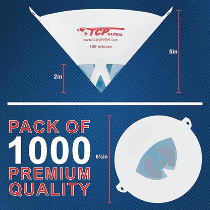 TCP Global - 190 Micron Filter Tips Ultra-Fine Paint Strainer (Case of 1000) - Pure Blue Nylon Mesh Cone Strainer - Paint Filter Cones for Auto, House & Hobby