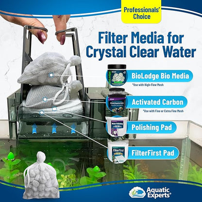 Aquatic Experts High Flow Filter Media Bag - Durable Filter Bags for Fish Tank, Secure Aquarium Media Bag with Drawstring, Media Bags for Aquarium and Pond, High Flow (White), 3” x 8” - 4 Pack