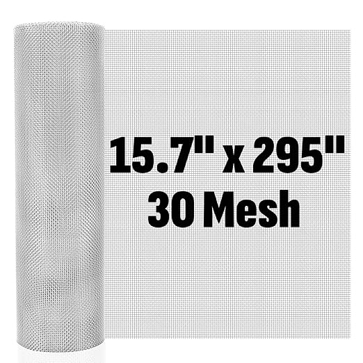 30 Mesh 304 Stainless Steel Mesh Screen, 15.7'' x 295''(40cm x 750cm) Wire Screen Mesh, Rust Free Woven Wire Mesh, Metal Mesh Screen for Air Vents, Garden Covers, Filters, Window Screen