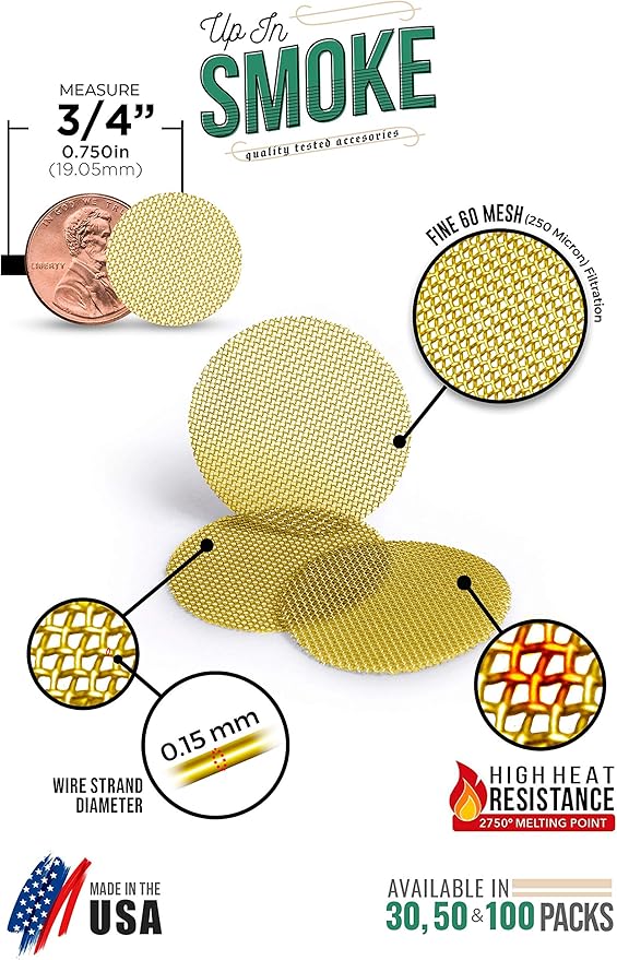 Made in The USA - 50 3/4 Inch (.75") Brass Mesh Pipe Screen Filters