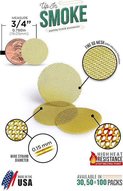 Made in The USA - 50 3/4 Inch (.75") Brass Mesh Pipe Screen Filters